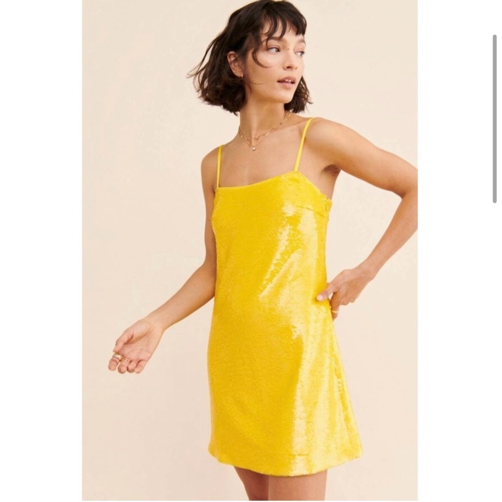 SUSANA MONACO NWOT Limonata Yellow Sequin Square Neck Heavy Mini Dress Size 2